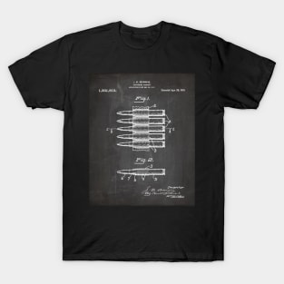 Bullet Cartridge Carrier Patent - Gun Lover Workshop Art - Black Chalkboard T-Shirt